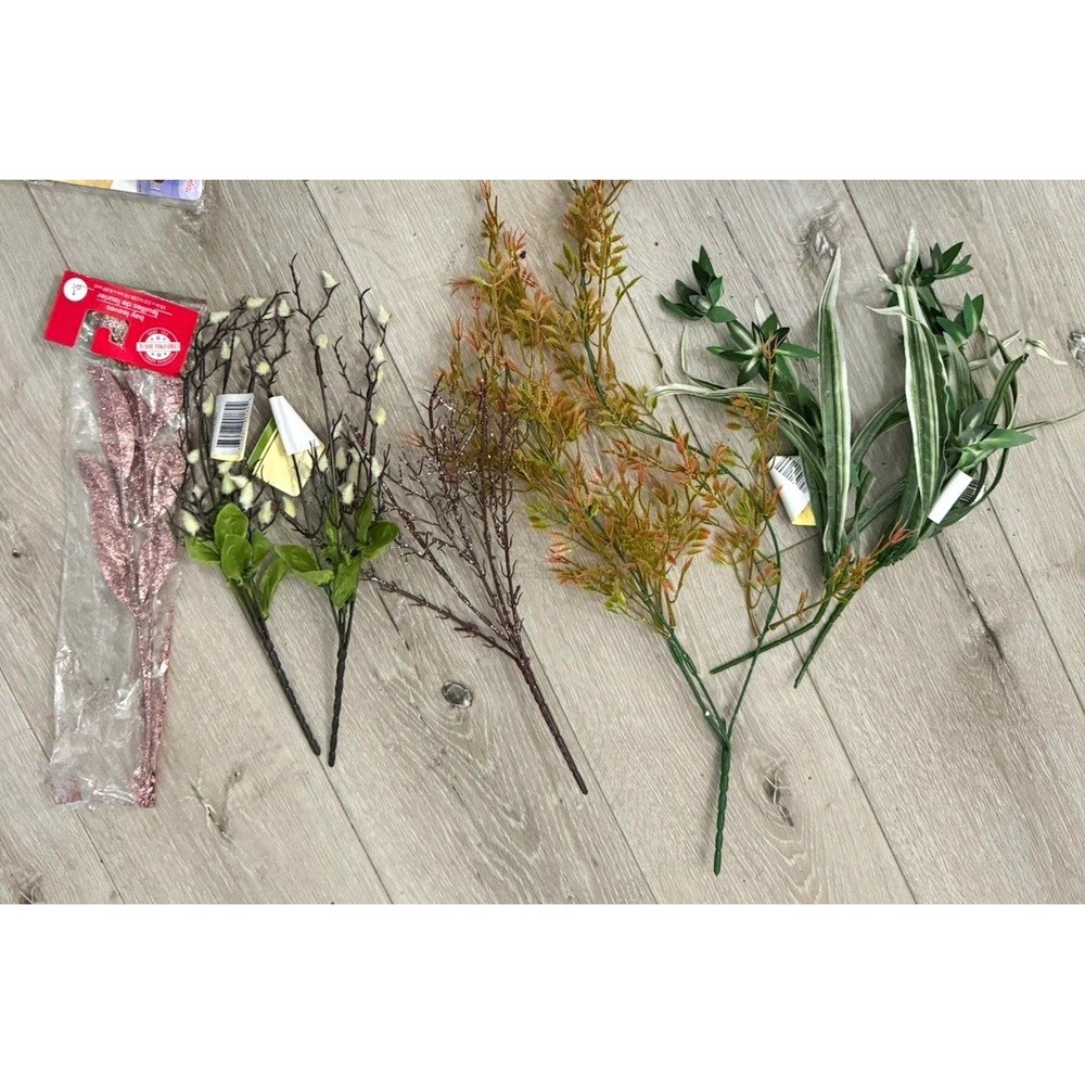 Faux Artificial Plant Leaves Stems Set of 7 Different Stems NEW
